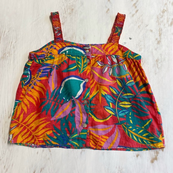 C&C CALIFORNIA Red Tropical Island Inspired Linen Top, Relaxed Beach Resort Wear - Picture 2 of 14